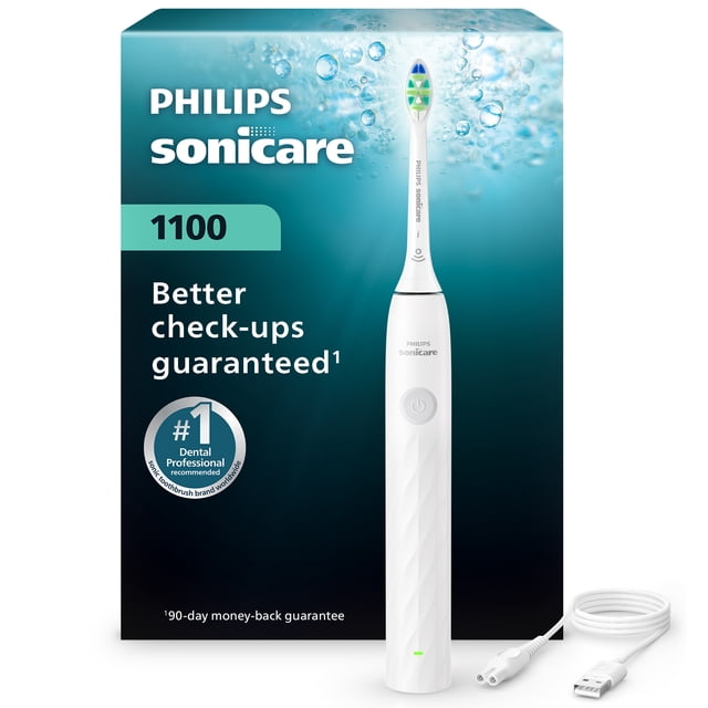 Philips Sonicare 1100 Series Electric Toothbrush - Sonic Toothbrush with Easystart Feature, Smartimer & Quadpacer, 14-Day Runtime, White, Model HX3901/01