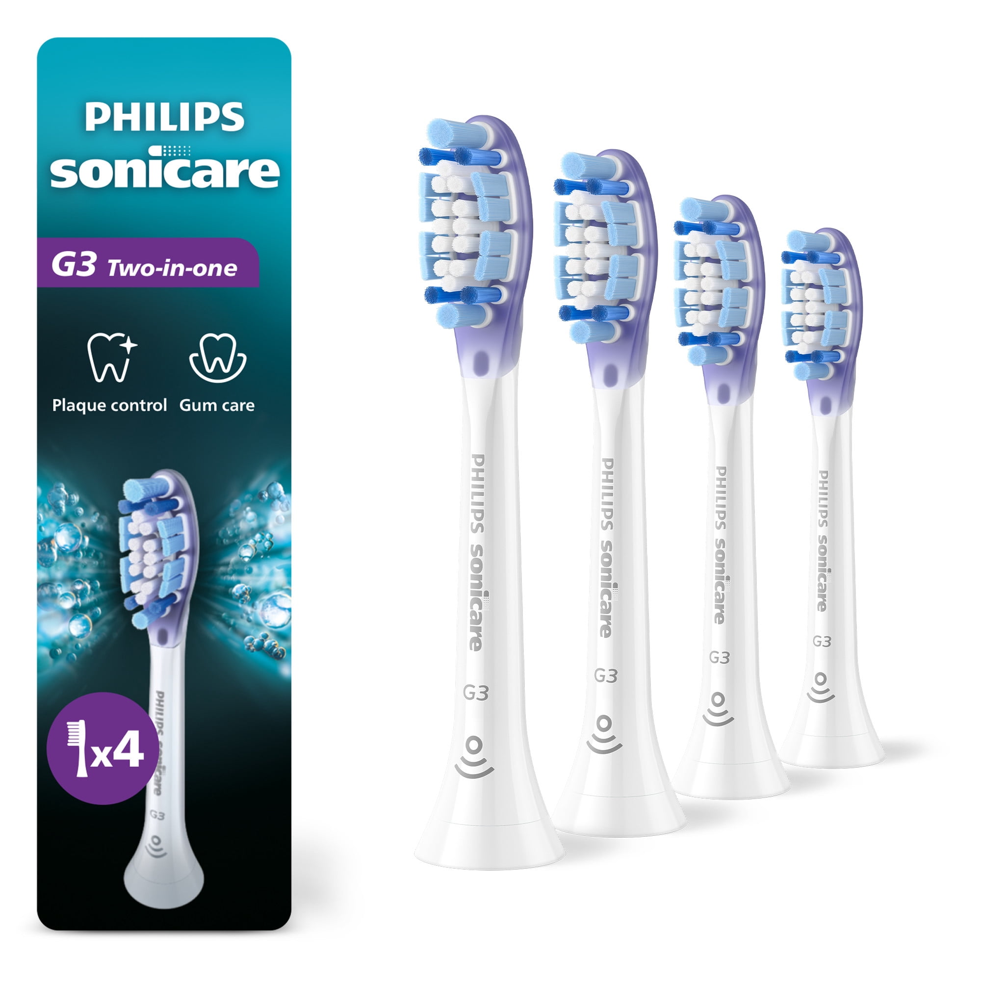 Philips Sonicare G3 Two-In-One - Genuine Replacement Electric Toothbrush Heads, White, 4 Pack One Year Supply, HX9054/65