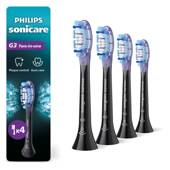 Philips Sonicare G3 Two-In-One - Genuine Replacement Electric Toothbrush Heads, Black, 4 Pack One Year Supply, HX9054/95