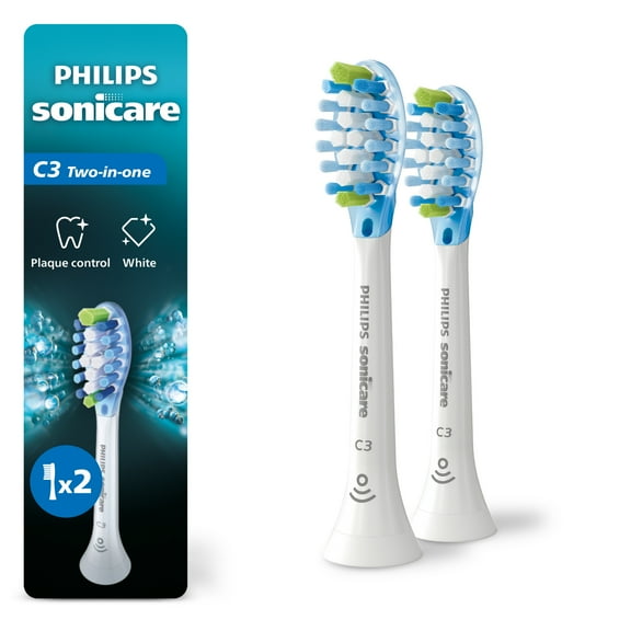 Philips Sonicare C3 Two-In-One - Genuine Replacement Electric Toothbrush Heads, White, 2 Pack, HX9042/65