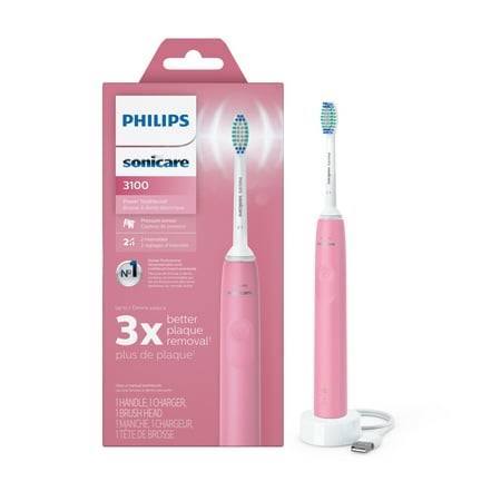 Philips Sonicare 3100 Power Toothbrush, Rechargeable Electric Toothbrush with Pressure Sensor, Deep Pink HX3681/06
