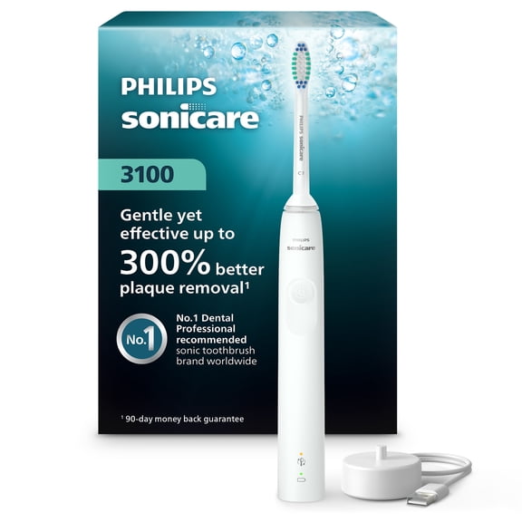 Philips Sonicare 3100 Series Electric Toothbrush - Sonic Toothbrush with Advanced Sonic Technology, Pressure Sensor, Two Intensity Settings, Smartimer & Quadpacer, White, Model HX3681/03