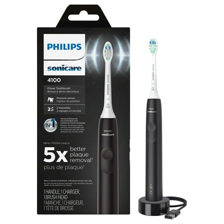 Philips Sonicare 4100 Power Toothbrush, Rechargeable Electric Toothbrush with Pressure Sensor, Black (HX3681/24)