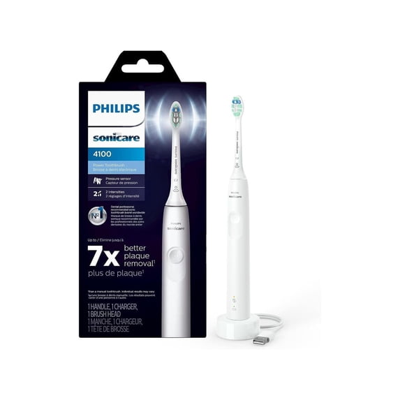 Philips Sonicare 4100 Power Toothbrush, Rechargeable Electric Toothbrush with Pressure Sensor, White (HX3681/23)