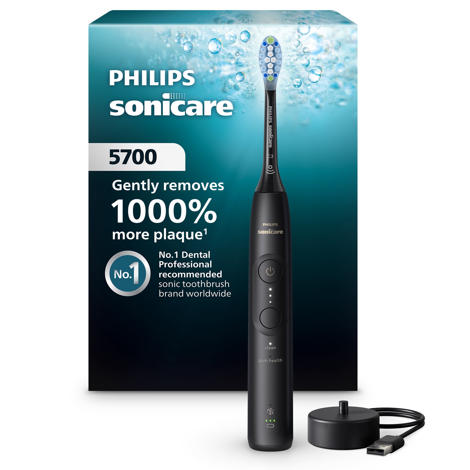 Philips Sonicare 5700 Series Electric Toothbrush - Next-Generation Sonicare Technology, Pressure Sensor, 6 Brushing Settings, Smart Timer, Brush Pacer, 21-day Runtime, Black, Model HX7131/01