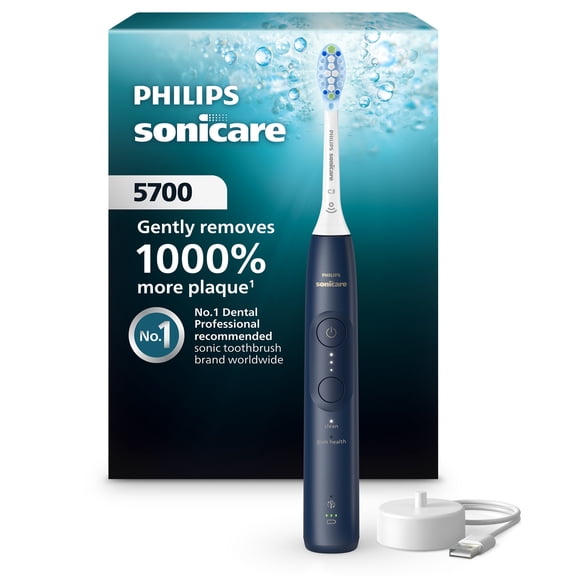 Philips Sonicare 5700 Series Electric Toothbrush - Next-Generation Sonicare Technology, Pressure Sensor, 6 Brushing Settings, Smartimer, Brushpacer, 21-Day Runtime, Navy Blue, Model HX7133/01