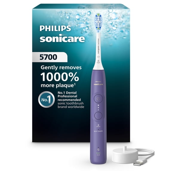 Philips Sonicare 5700 Series Electric Toothbrush - Next-Generation Sonicare Technology, Pressure Sensor, 6 Brushing Settings, Smartimer, Brushpacer, 21-Day Runtime, Purple, Model HX7137/01