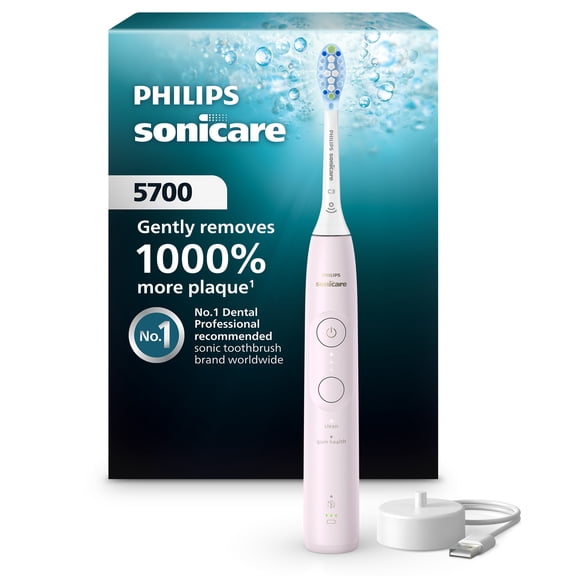 Philips Sonicare 5700 Series Electric Toothbrush - Next-Generation Sonicare Technology, Pressure Sensor, 6 Brushing Settings, Smartimer, Brushpacer, 21-Day Runtime, Light Pink, Model HX7132/01