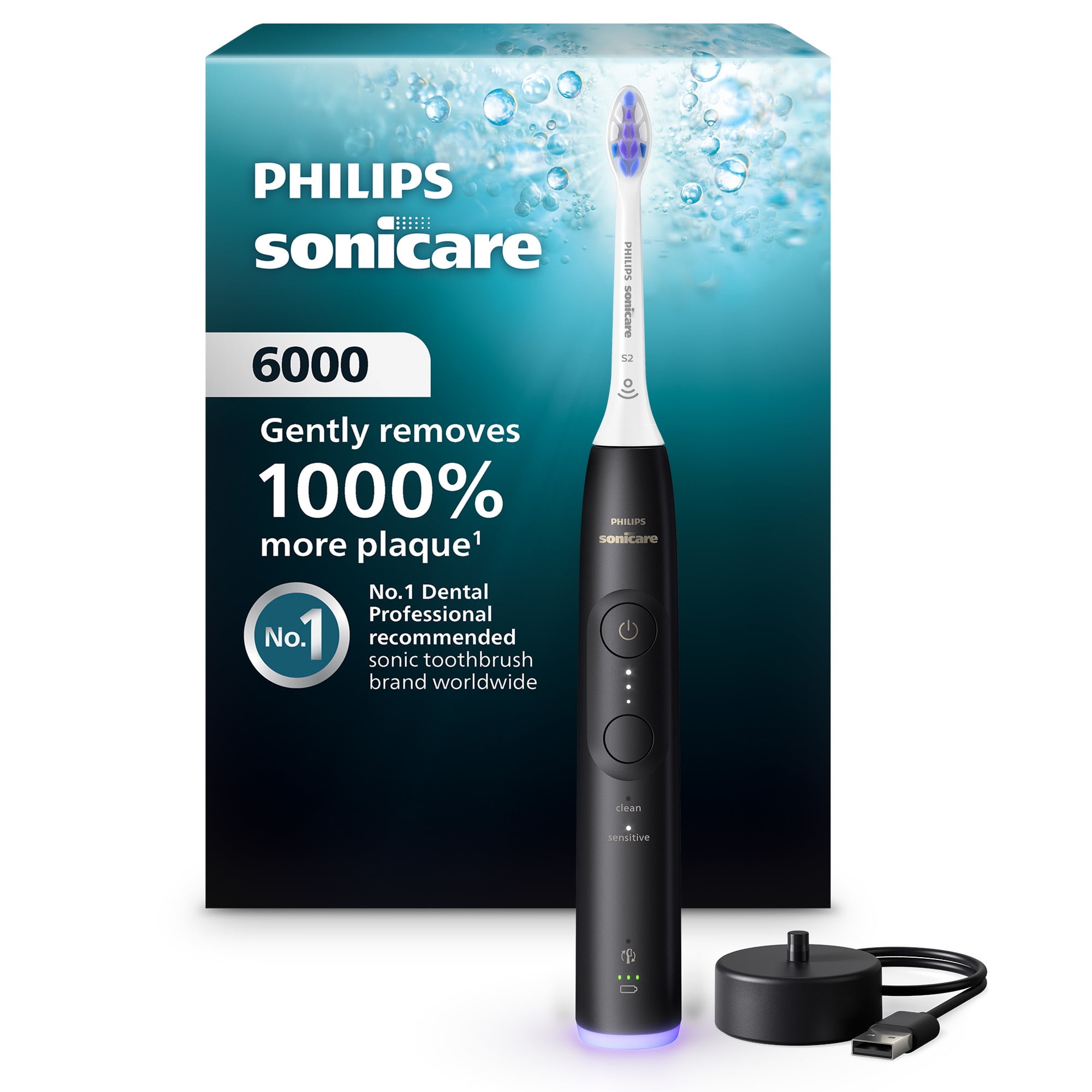 PHILIPS Sonicare 電動歯ブラシ 本体 黒 Philips Sonicare 6000 Series Electric Toothbrush, Pressure