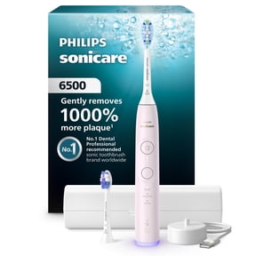 Philips Sonicare 6500 Series Electric Toothbrush - Next-Generation Sonicare Technology, Pressure Sensor, 9 Brushing Settings, Smartimer, Brushpacer, 21-Day Runtime, Travel Case, Light Pink, HX7412/05