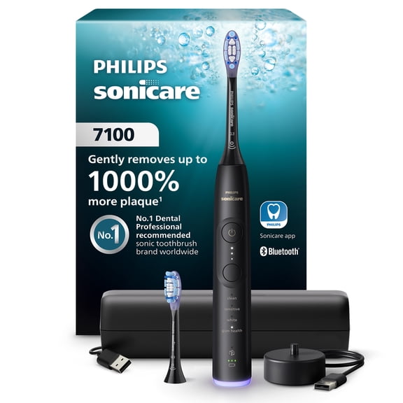 Philips Sonicare 7100 Series Electric Toothbrush - Next-Generation Sonicare Technology, Pressure Sensor, 12 Brushing Settings, Smartimer, Brushpacer, 21-Day Runtime, Travel Case, Black, HX7421/06