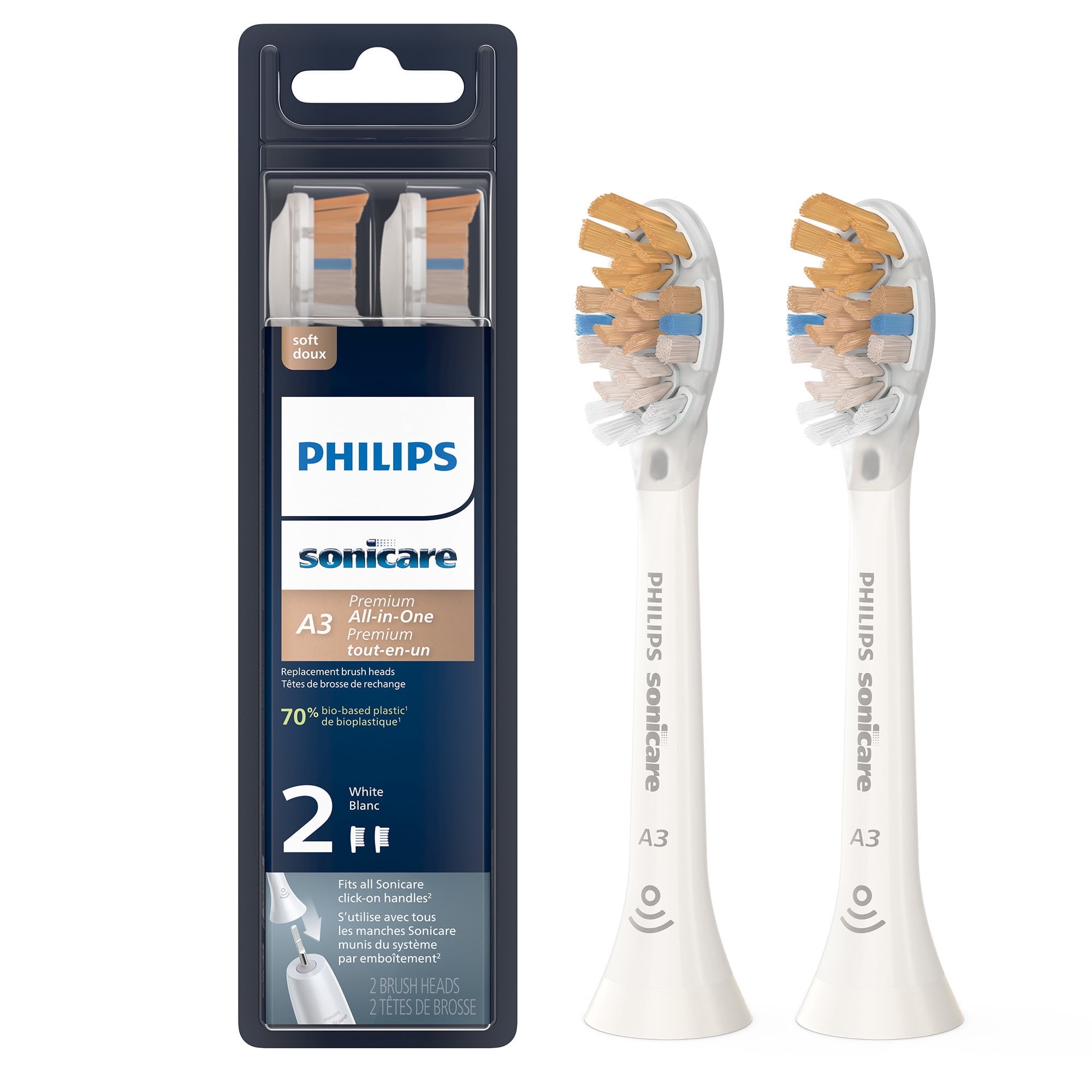 Philips Sonicare A3 Premium All-in-One, Genuine Replacement Toothbrush Heads, White, 2 Pack, HX9092/65