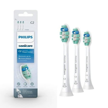 Philips Sonicare Genuine C2 Optimal Plaque Control Toothbrush Heads for Adults, 3 Brush Heads, White, HX9023/65