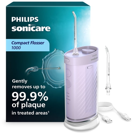 Philips Sonicare Compact Flosser 1000, Portable Water Flosser with 3 Flossing Modes, Ipx7 Waterproof Oral Irrigator, Travel Friendly, Light Purple, Model HX3333/23