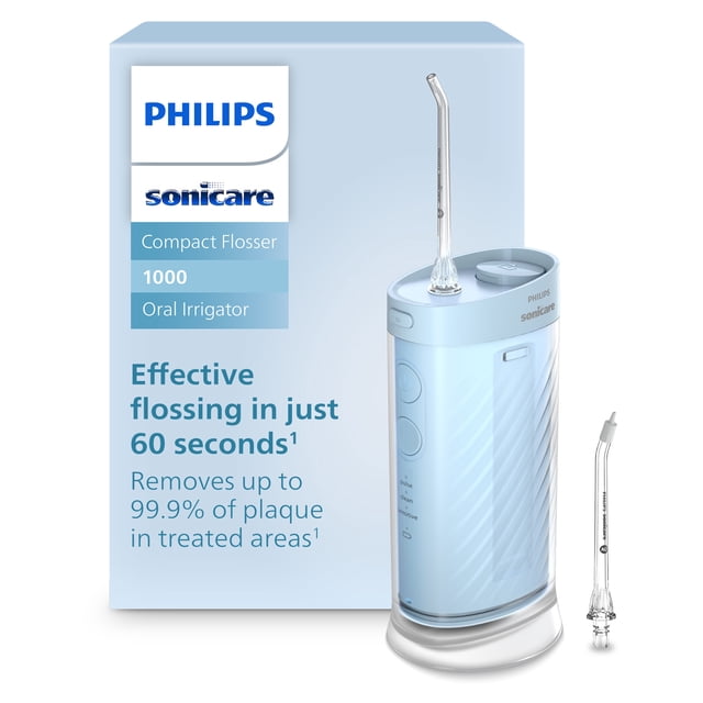 Philips Sonicare Compact Flosser 1000, Portable Water Flosser with 3 Flossing Modes, Ipx7 Waterproof Oral Irrigator, Travel Friendly, Blue, Model HX3333/24