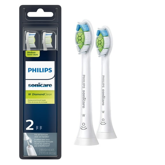 Philips Sonicare Genuine W Diamondclean Replacement Toothbrush Heads, 2 Brush Heads, White, HX6062/65