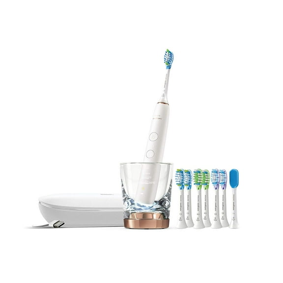 Philips Sonicare Diamondclean Smart 9700 Rose Gold Rechargeable Toothbrush For Complete Oral Care with Charging Travel Case, 5 Modes and 8 Brush Heads HX9957/61