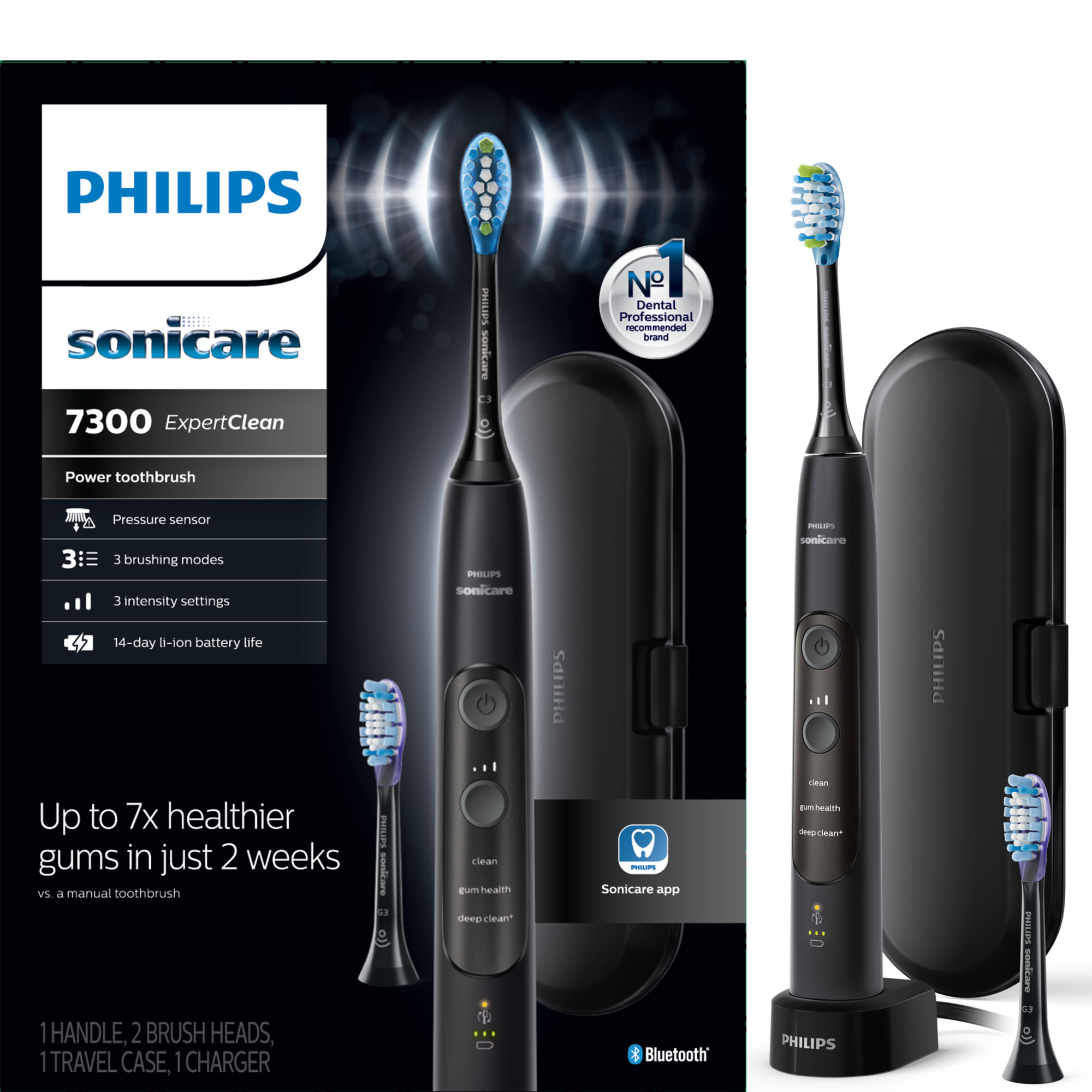 Philips Sonicare ExpertClean 7300, Rechargeable Electric Toothbrush, Black HX9610/17 - image 1 of 19
