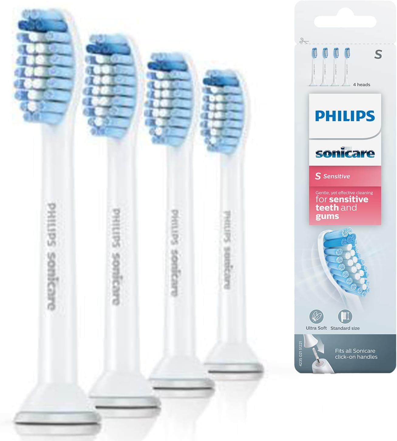 Philips Sonicare HX6054/07 Sensitive Teeth and Gums - White Replacement Brush Heads (Pack of 4)