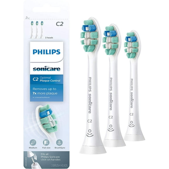Philips Sonicare Optimal Plaque Control replacement toothbrush heads, HX9023/65, BrushSync technology, White 3-pk