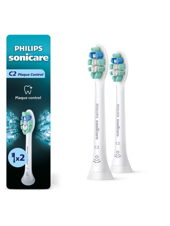 Philips Sonicare C2 Plaque Control Replacement Electric Toothbrush Heads, White, 2 Pack, HX9022/77