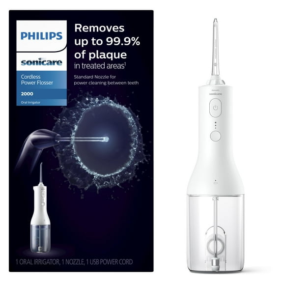 PHILIPS Sonicare Cordless Power Dental Water Flosser, Rechargeable Oral Irrigator with 3 Modes, 360° Nozzle, Portable, White