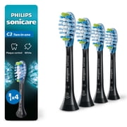 Philips Sonicare C3 Two-In-One - Genuine Replacement Electric Toothbrush Heads, Black, 4 Pack One Year Supply, HX9044/95