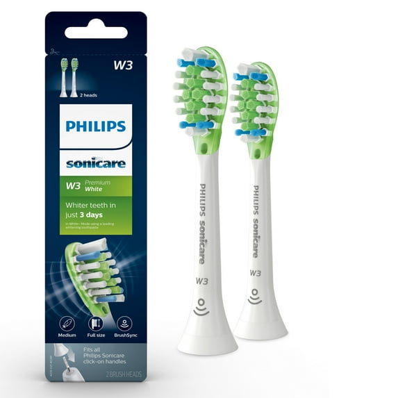 Philips Sonicare Premium White Replacement Toothbrush Heads, HX9062/65, Brushsync Technology, White 2-pk