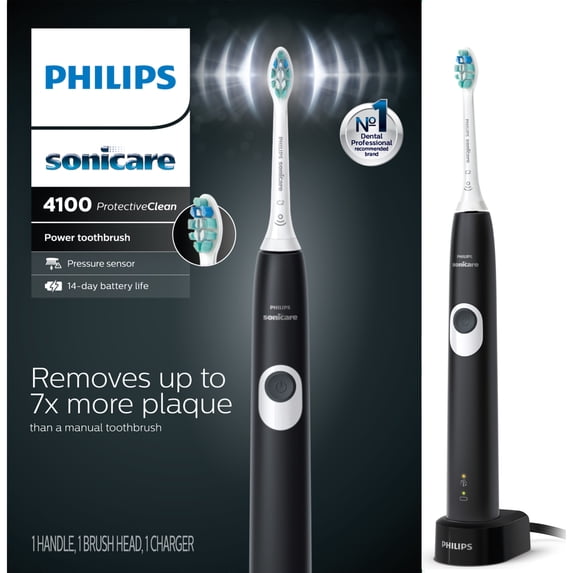 Philips Sonicare ProtectiveClean 4100 Plaque Control, Rechargeable Electric Toothbrush with Pressure Sensor, Black HX6810/50