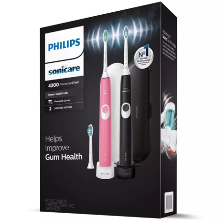 Philips Sonicare ProtectiveClean 4300 Rechargeable Toothbrush-2 Packs(Black and Pink)
