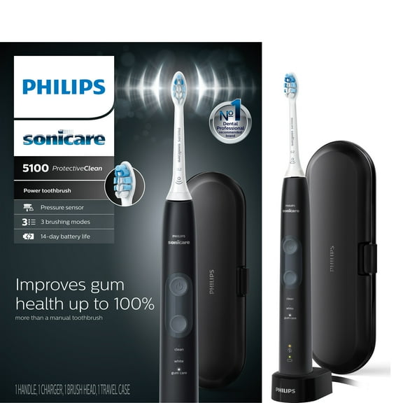 Philips Sonicare ProtectiveClean 5100 Plaque Control, Rechargeable Electric Toothbrush with Pressure Sensor, Black Hx6850/60