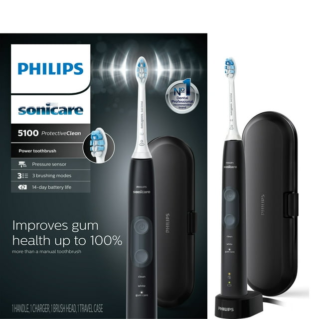 Philips Sonicare ProtectiveClean 5100 Rechargeable Electric Toothbrush, Black Hx6850/60
