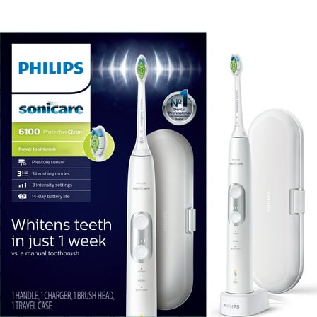 Philips Sonicare ProtectiveClean 6100 Rechargeable Electric Toothbrush, White Hx6877/21