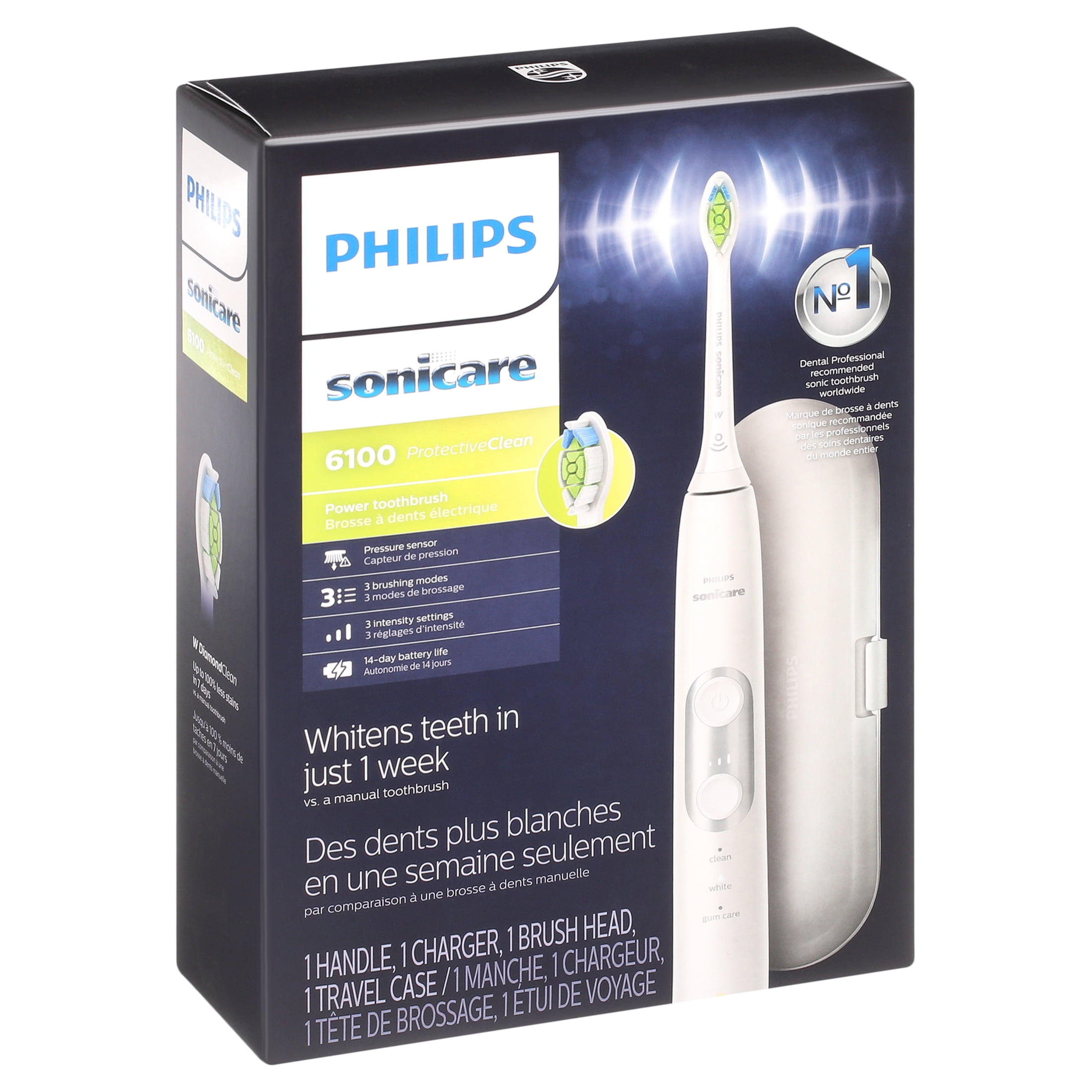 zand schraper gedragen Philips Sonicare ProtectiveClean 6100 Whitening Rechargeable Electric  Toothbrush with Pressure Sensor, White Hx6877/21 - Walmart.com