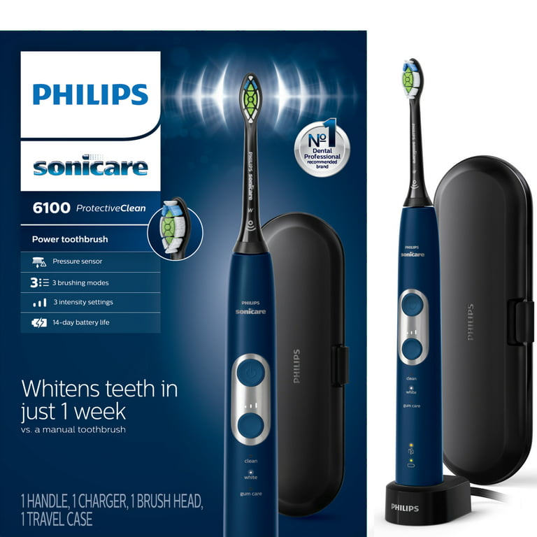 familie helper Opeenvolgend Philips Sonicare ProtectiveClean 6100 Whitening Rechargeable Electric  Toothbrush with Pressure Sensor and Intensity Settings, Navy Blue HX6871/49  - Walmart.com