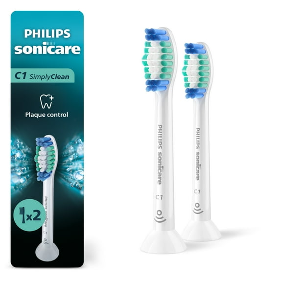 Philips Sonicare C1 Simplyclean - Genuine Replacement Electric Toothbrush Heads, White, 2 Pack, HX6012/77