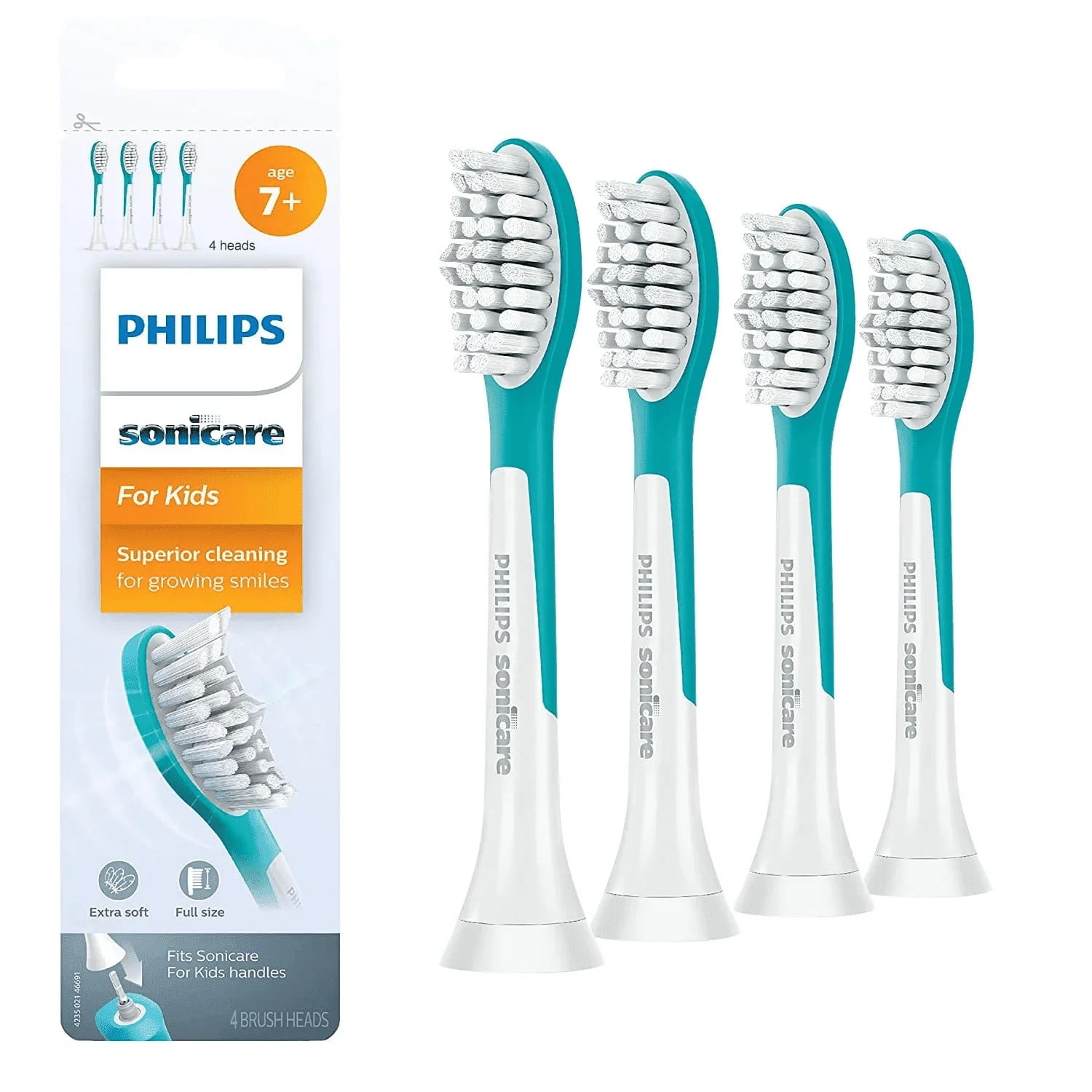 Philips Sonicare for Kids 7 Years Old+, 4 Pack Compact Sonic Toothbrush Heads