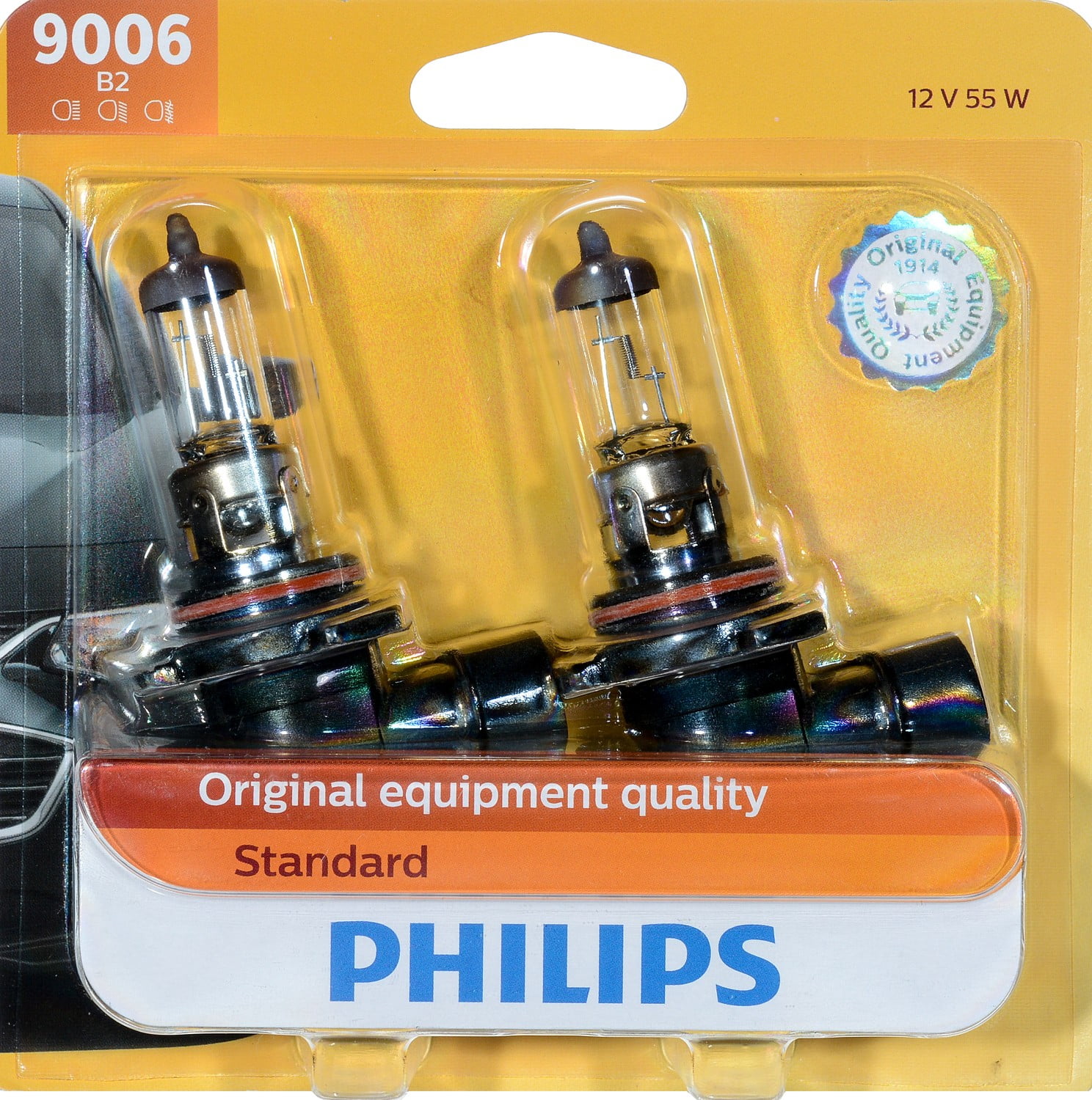 Philips Standard Headlight 9006, P22D, Clear, Always Change In Pairs!
