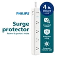 thumbnail image 1 of Philips Surge Protector, 4 Outlet, Adapter-Spaced, 450J, Braided Cord, 4ft, White, 1 of 8