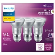 Philips Ultra Definition LED 50-Watt PAR16 Indoor Spotlight Light Bulb, 40-Degree Beam Angle, Dimmable, E26 Medium Base 3-Pack