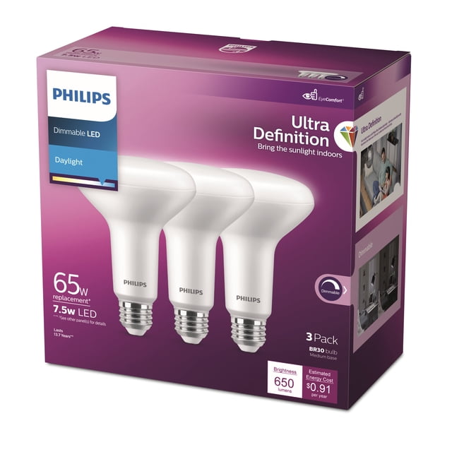 Philips 65W BR30 Soft White Flood Light Bulbs - 12 Pack, Dimmable Indoor Recessed Lighting