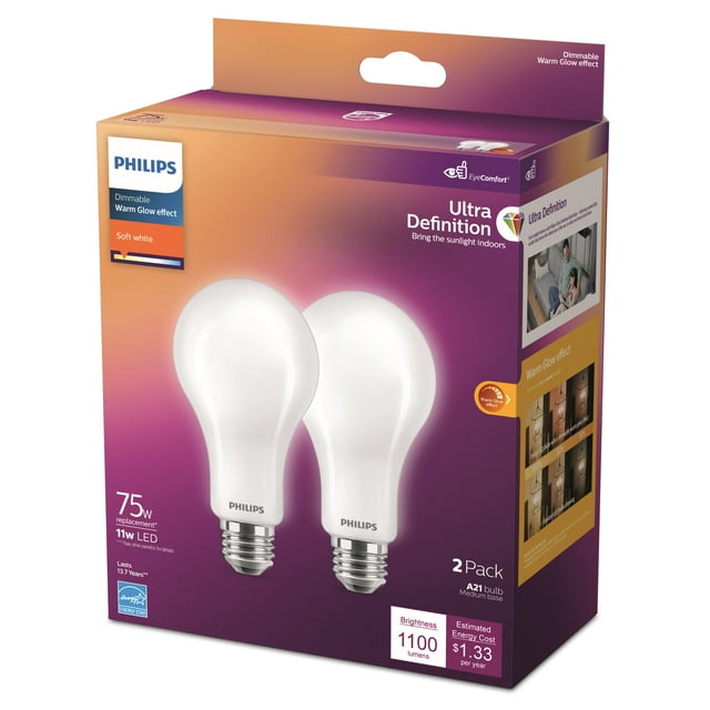 Philips Ultra Definition LED 75Watt A21 Light Bulb, Frosted Soft White