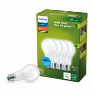 Philips Ultra Efficient LED 60-Watt A19 Light Bulb, Soft White, Frosted, Dimmable, E26 Base 4-Pack