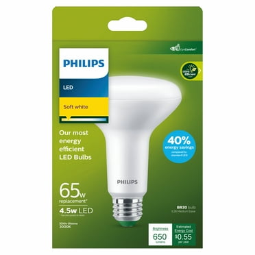 Philips Ultra Efficient LED 65-Watt BR30 Floodlight Light Bulb, Soft White, Dimmable, E26 Base (1-Pack)