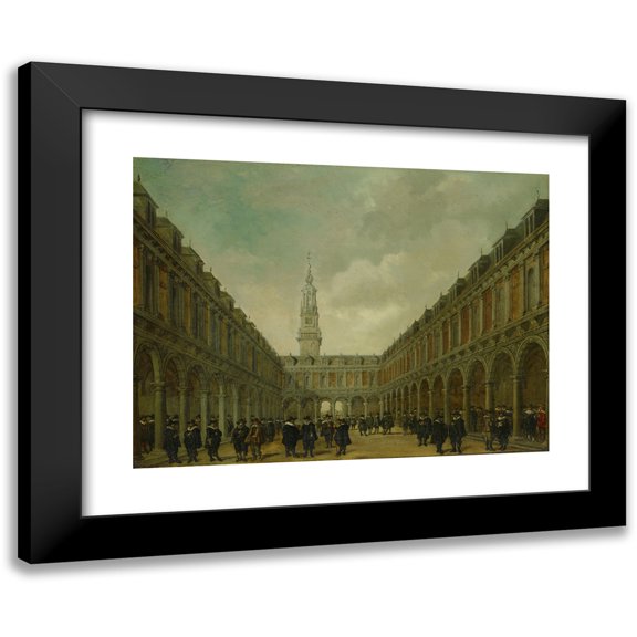 Philips Vinckboons II 14x11 Black Modern Framed Museum Art Print Titled - The Hendrick De Keyser Stock Exchange (1634)