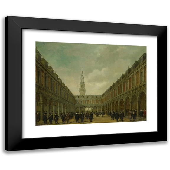 Philips Vinckboons II 14x12 Black Modern Framed Museum Art Print Titled - The Hendrick De Keyser Stock Exchange (1634)