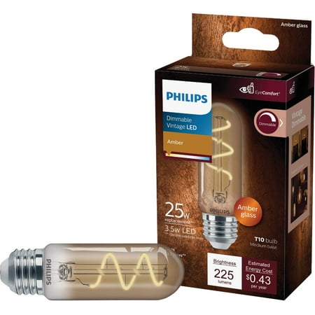 1 Pc Philips Vintage 25W Equivalent Amber T10 Medium Led Decorative Light Bulb