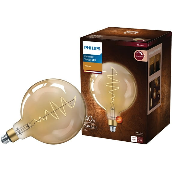 Philips Vintage 40W Equivalent Amber G63 Medium LED Decorative Light Bulb 575225