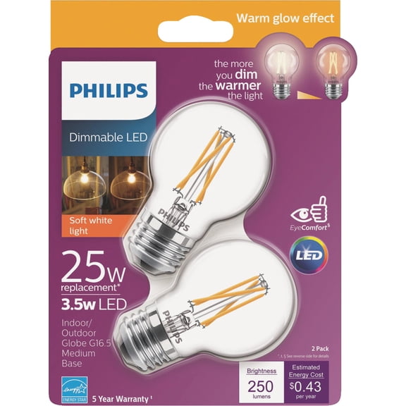 Philips Warm Glow G16.5 Medium Dimmable LED Decorative Light Bulb