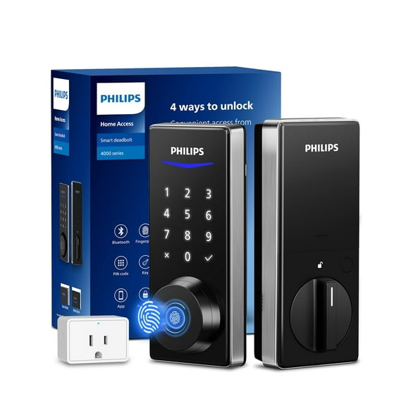 Philips Wi-Fi Smart Door Lock, Keyless Entry Door Lock with App Control,Fingerprint ID,Auto Lock,Keypad Deadbolt with Wi-Fi Bridge Adaptor,Smart Locks for Front Door-Satin Nickel